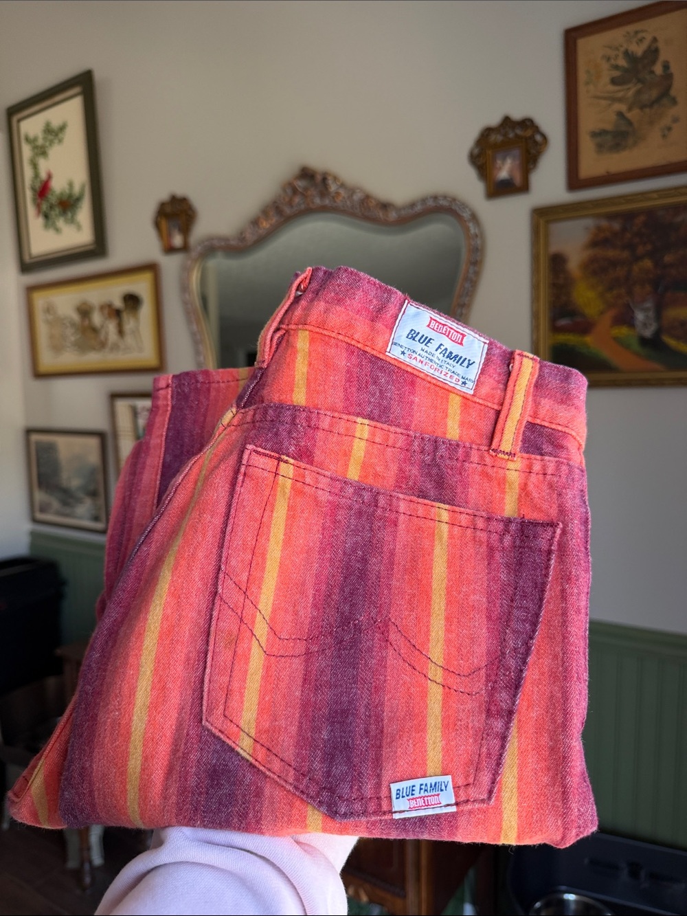 VTG United Colors Benetton Blue Family Sanforized Colorful Stripe Overalls 40